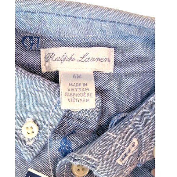 Polo Ralph Lauren Chambray Blue Baby Shirt Allover Pony Logo Long Sleeve, 6M NWT - Picture 9 of 14